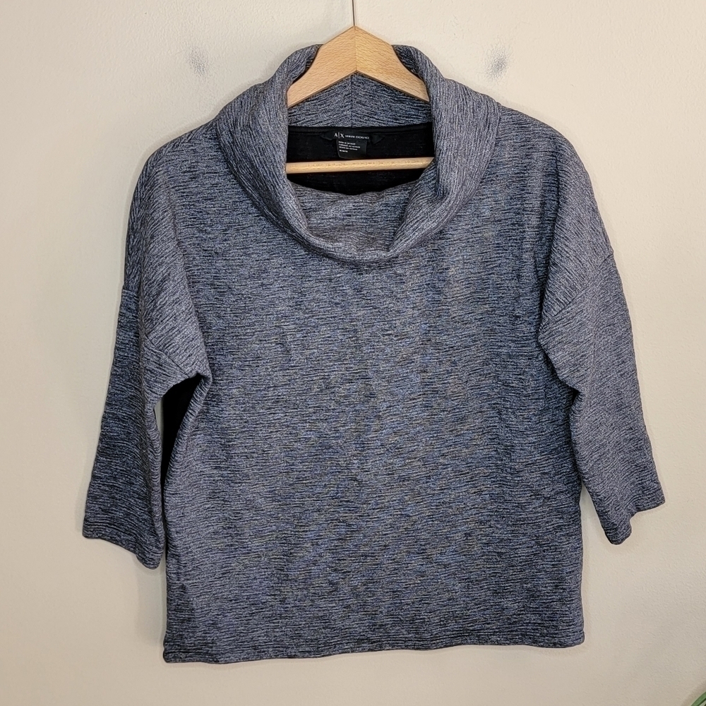 A|X Armani Exchange Gray Black Colorblock Cowl Neck Drop Shoulder Top